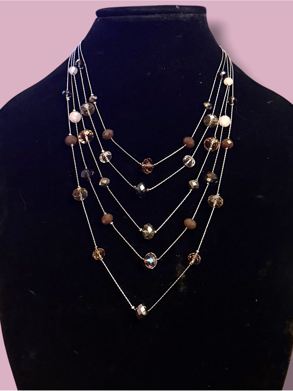 Ali Khan multi strand station crystal necklace